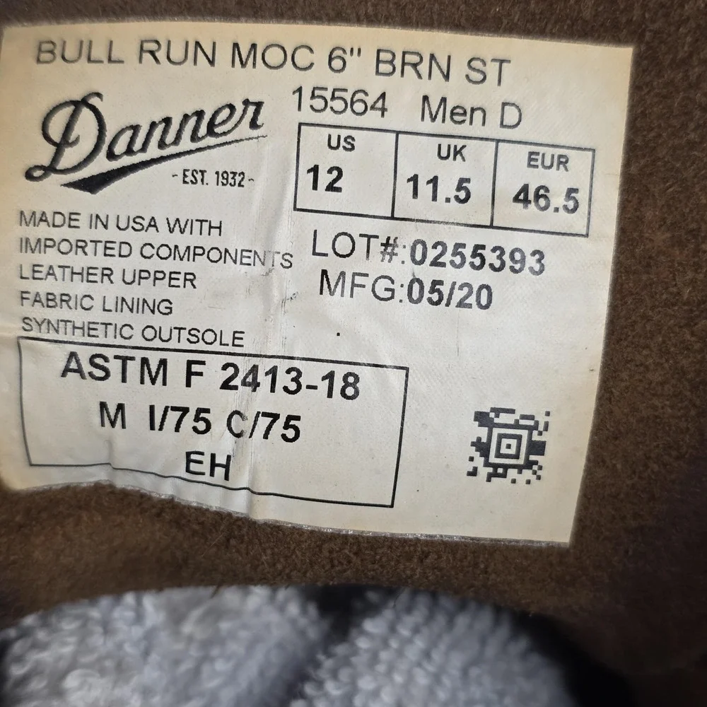 Danner Boots Mens Size 12 Brown Leather‎ Bull Run Moc 6 Steel Toe Work Safety